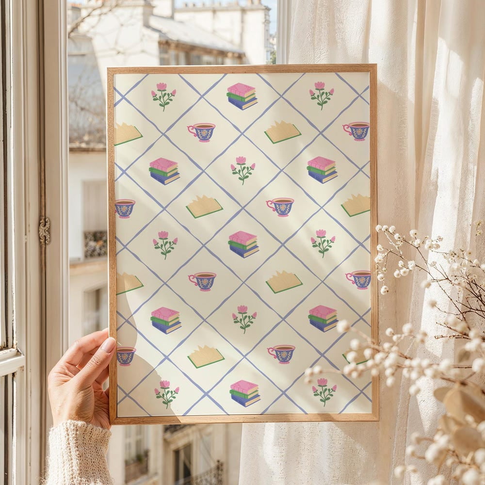 Bookish Pattern Print Whimsical Bookish Wall Art Cute Book Lover Bookish Pattern Print Whimsical Bookish Wall Art Cute Book Lover