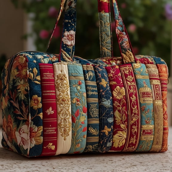 Bookish Quilted Duffle Bag with Adjustable Strap,Travel Weekender Bag