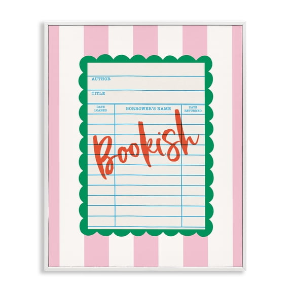 Stupell Industries Bookish Reader Library Card White Framed Giclee Art, design by Nadia Hassan