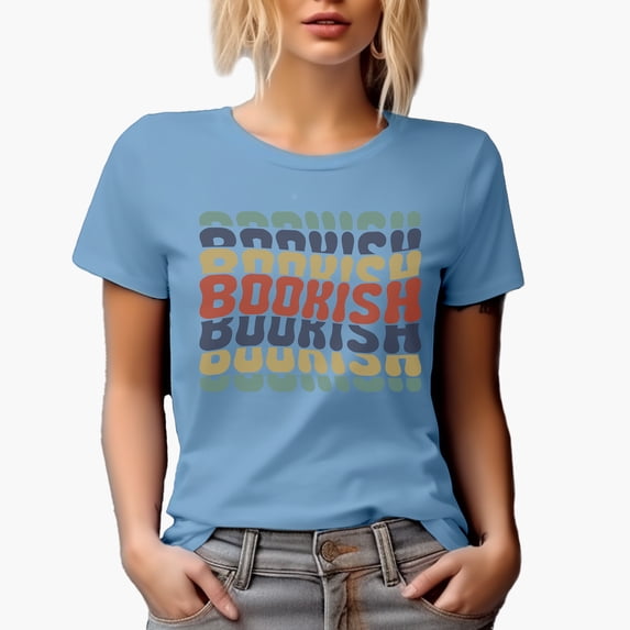 Bookish, Reading Enthusiast or Book Lover Themed, Groovy Retro Wavy Text Merch Gift, Baby Blue T-Shirt, 3XL