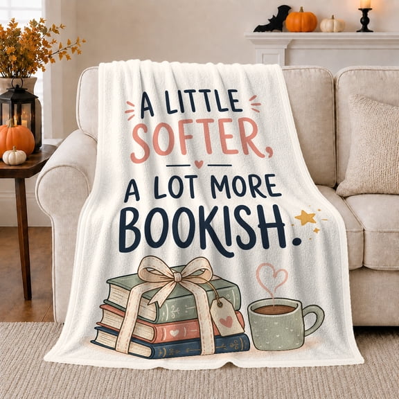Bookish Reading Nook Fall Book Lover, Festive autumn celebration Scene, Warm Flannel Blanket for Living Room and Reading Nook, Art Lovers autumn celebration Gift, Festive Home Decor