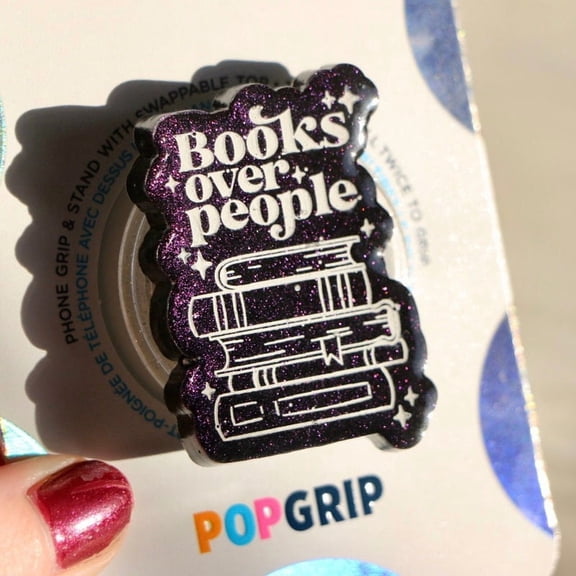 Bookish Resin Phone Grip: Iridescent Purple Shimmer, Books Over People