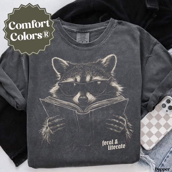 Bookish Shirt, Bookish Gift, Funny Raccoon Graphic Tee, Gift for Bookworm, Reader Shirt, Animal Meme Graphic Tee, Gift for Book Lover
