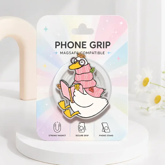 Bookish Silly Goose Phone Grip, Cute Silly Goose MagSafe Phone Holder, Cute Reading Duck Phone Accessory, Aesthetic Book Lover Gift, Kawaii BookTok for Bookworms