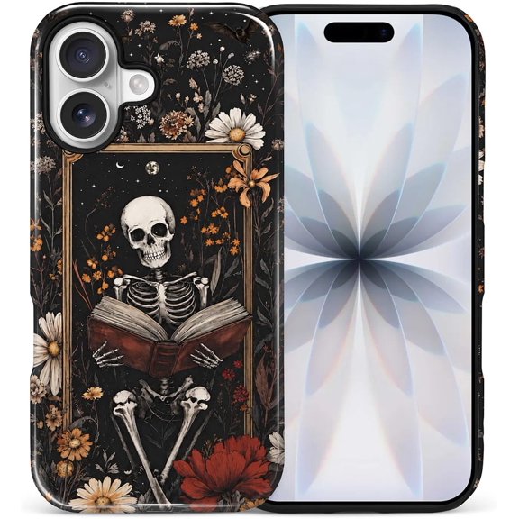 Bookish Skeleton Phone Case Compatible with iPhone 17, Decorative Printed Design, Shockproof Protection, Scratch Protection, Dual-Layer Construction, With Unique Artwork