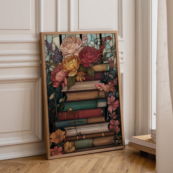 Bookish Stained Glass Library Wall Art Poster Unframed Paper Print