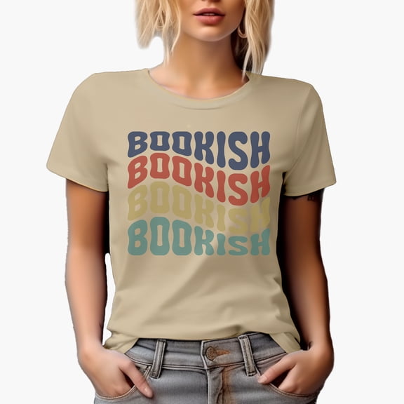 Bookish, Title or Name for a Reading Enthusiast or Book Lover, Groovy Retro Wavy Text Merch Gift, Tan T-Shirt, 3XL