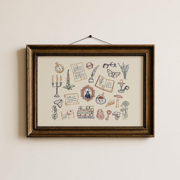 Bookish Wall Art Print Decoration, Artful Library Print For English,Major Gift, Reading Nook, Or Dorm Room, Classic Novel Inspired Art Home Decor #1235, 8x12 UNFRAMED