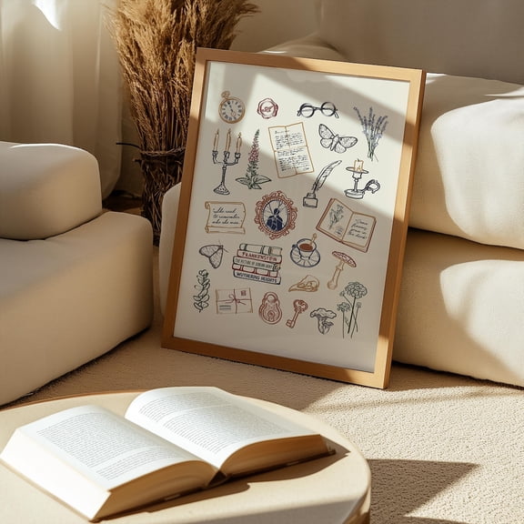 Bookish Wall Art Print Decoration, Artful Library Print for English,Major Gift, Reading Nook, or Dorm Room, Classic Novel Inspired Art Poster, Unframed Poster Size 12x18