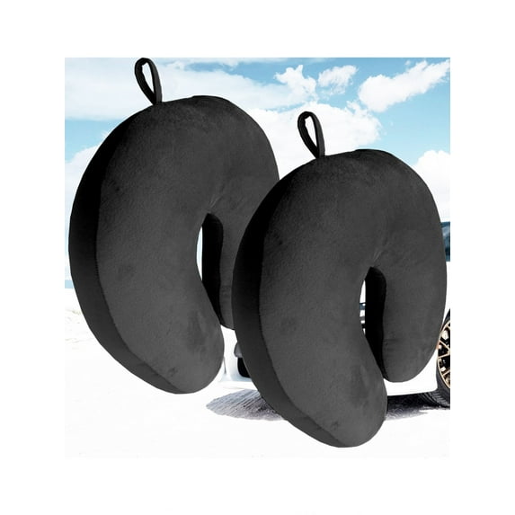 Bookishbunny 2 Pack Ultralight Micro Beads U Shaped Neck Pillow Travel Head Cervical Support Cushion Black