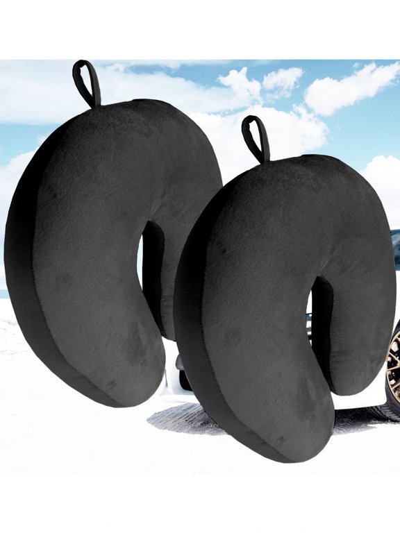 2 Pack Ultralight Micro Beads U Shaped Neck Pillow Travel Head Cervical Support Cushion Black