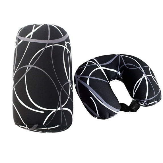 Bookishbunny 2 Pc Set Micro Bead U Shaped Neck Travel Pillow Lumbar Roll Back Support Cushion