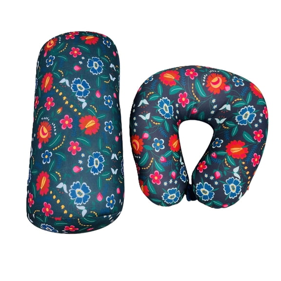 Bookishbunny 2 Pc Set Micro Bead U Shaped Neck Travel Pillow Lumbar Roll Back Support Cushion