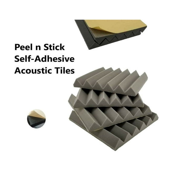 Bookishbunny 8 Pcs Gray Premium Self-Adhesive Glue Acoustic Foam Tiles Sound Proof 12 x 12 x 2 inch