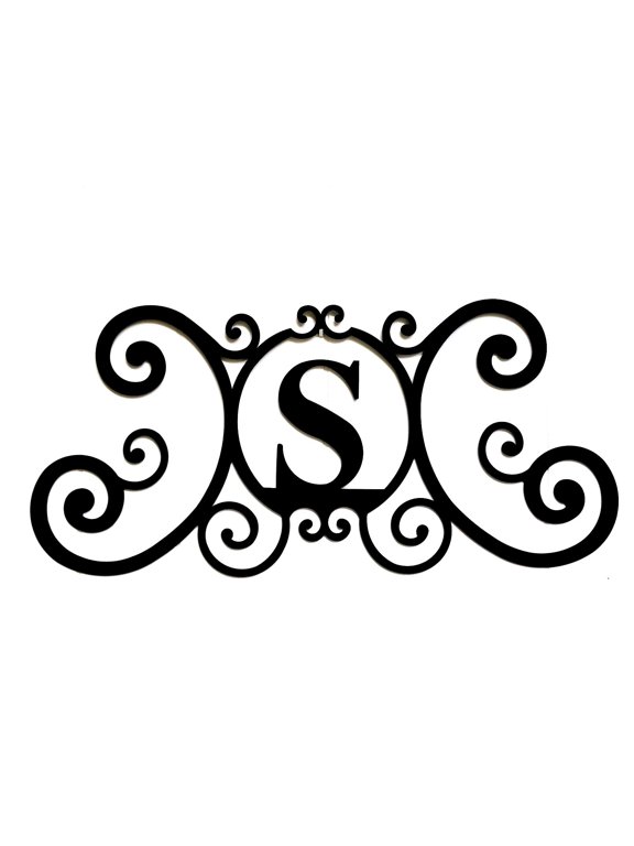 Scrolled Iron Black Metal Letter Monogram Personalized Initial Wall Art Plaque