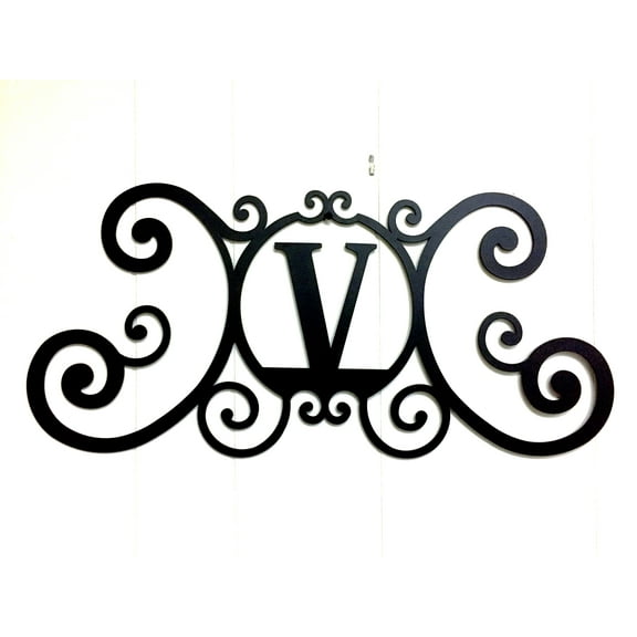 Bookishbunny Scrolled Iron Black Metal Letter Monogram Personalized Initial Wall Art Plaque