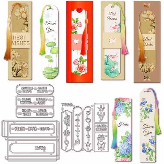 Bookmark Cutting Dies Metal Bookmark Embossing Stencils with Blessing Words Patterns for DIY Scrapbooking Photo Album Decorative Embossing Paper Card 5.7x5x0.03inch for DIY Mixed Shapes