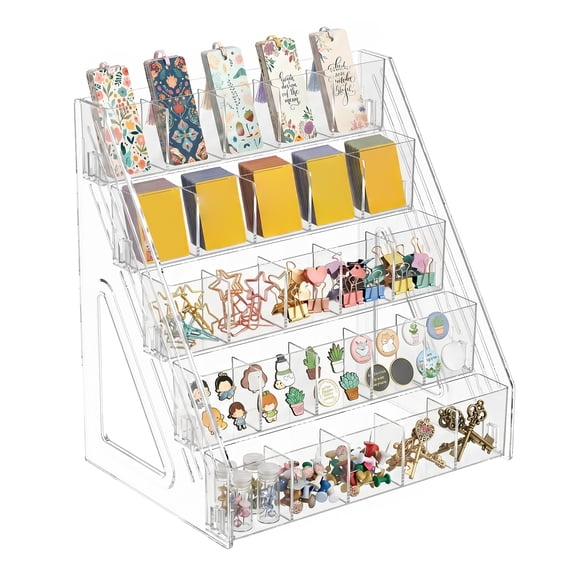 Bookmark Display Stand 5 Tier 25 Pocket Clear Plastic Sticker Holder for Vendor Event Retail Craft Fair Portable Stamp Display Shelf Rack