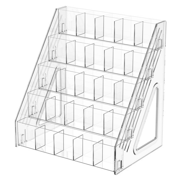 Bookmark Display Stand for 2.5''Bookmark, 5 Tier 25 Pockets Clear Acrylic Sticker Holder for Vendor Events Retail, Portable Stamp Display Shelf Rack