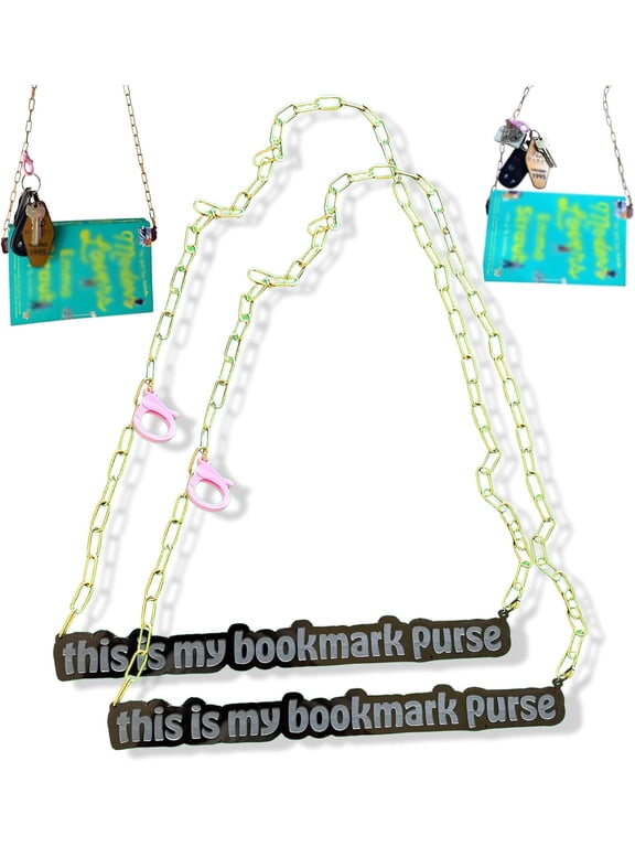 Bookmark Purse Strap, Acrylic Bookmark Purse with Gold Chain, Functions Bookmarks, But Also Creates A Purses Strap Can be Hung Keychains Car Keys (2pcs, A)