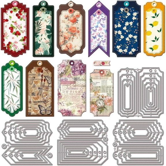 Bookmark Tags Cutting Dies Metal Geometric Frame Die Cuts Nested Borders Background Cutting Embossing Templates for Scrapbooking Crafts Paper Cards Making Stainless Steel Color