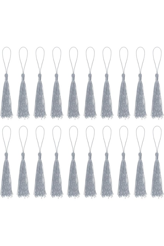 Bookmark Tassels - 20Pcs 13cm/5" Silky Soft Mini Tassel with Loops for Keychain Graduation Handmade DIY Craft Accessory, Silver Grey