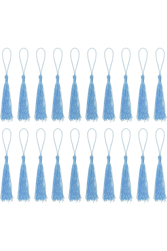 Bookmark Tassels - 30Pcs 13cm/5" Silky Soft Mini Tassel with Loops for Keychain Graduation Handmade DIY Craft Accessory, Light Blue