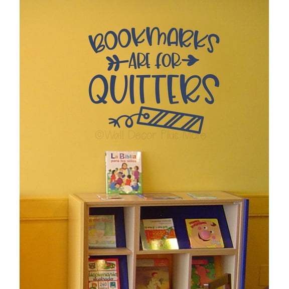 Bookmarks For Quitters Book Worm Vinyl Wall Art Decal - Modern Classroom Quote Sticker - Reading Room Inspirational Wall Sticker - Removable Wall Decor - Vinyl Lettering Decor, 23x19-Inch, DeepBlue