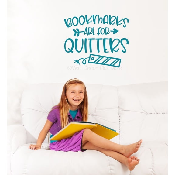 Bookmarks For Quitters Book Worm Vinyl Wall Art Decal - Modern Classroom Quote Sticker - Reading Room Inspirational Wall Sticker - Removable Wall Decor - Vinyl Lettering Decor, 18x14.5-Inch, Teal