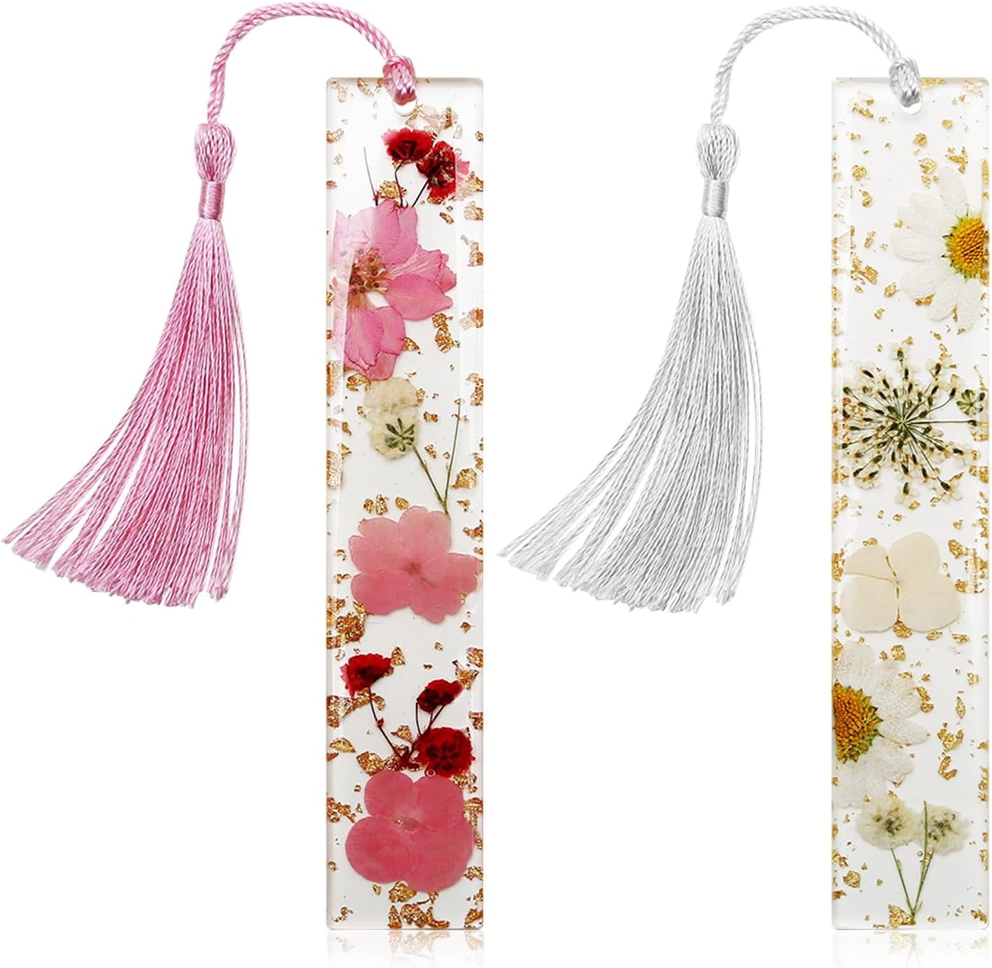 for Women, 2PCS Book Marks for Reading Women, Durable Handmade Dried Flower Resin with Tassels, Pretty and Increase Reading Interest