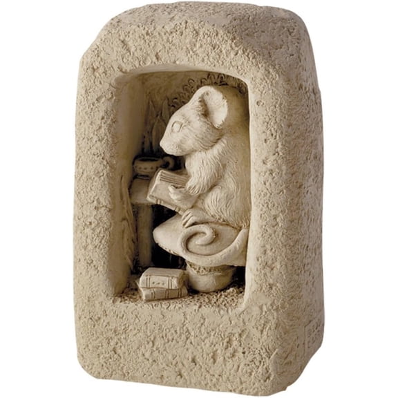 Bookmouse Wall Plaque Garden Statue Figurine, Original Sculpture Handcrafted in Stone, Artisan Made