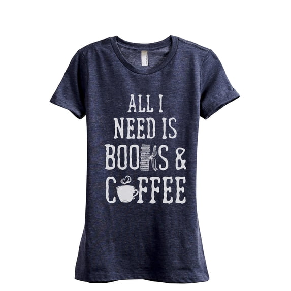 Books And Coffee Women's Fashion Relaxed T-Shirt Tee Heather Navy Large