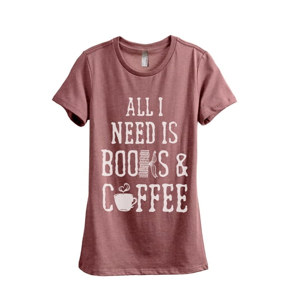 Books And Coffee Women's Fashion Relaxed T-Shirt Tee Heather Rouge Medium