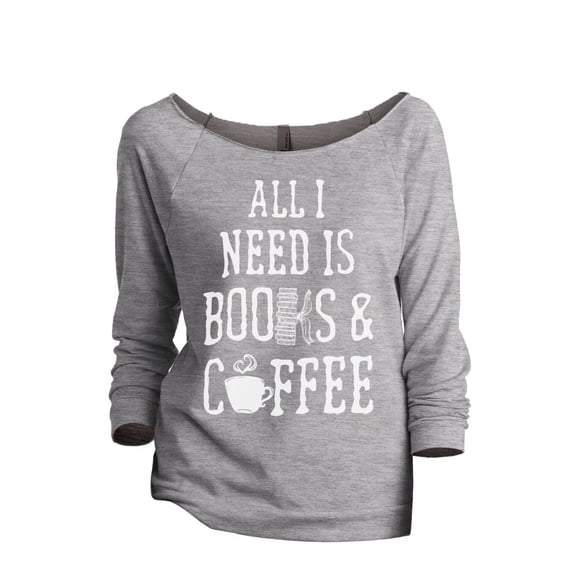 Books And Coffee Women's Fashion Slouchy 3/4 Sleeves Raglan Lightweight Sweatshirt Sport Grey Medium