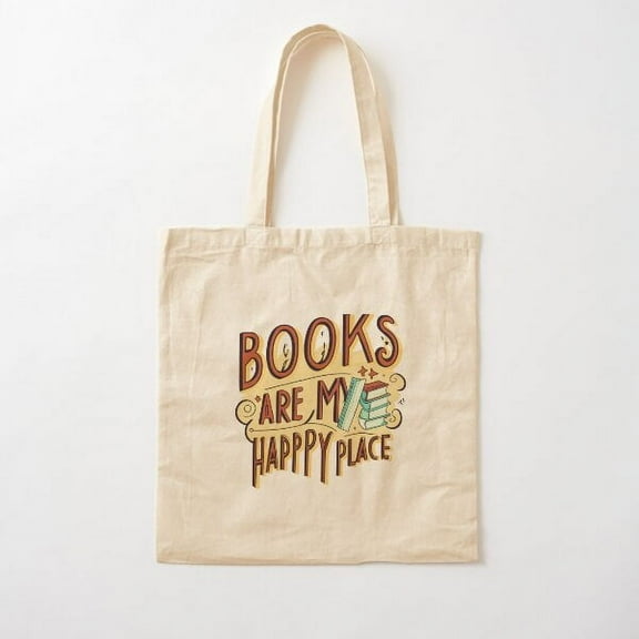 Books Are My Happy Place For Book Lovers, Book Aesthetics Cotton Tote Bag Canvas Tote Bag, Family Gift For Mother, Her