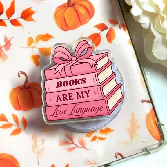 Books Are My Love Language Magnetic Grip Pink Coquette Book Stack Magnetic Pop Socket