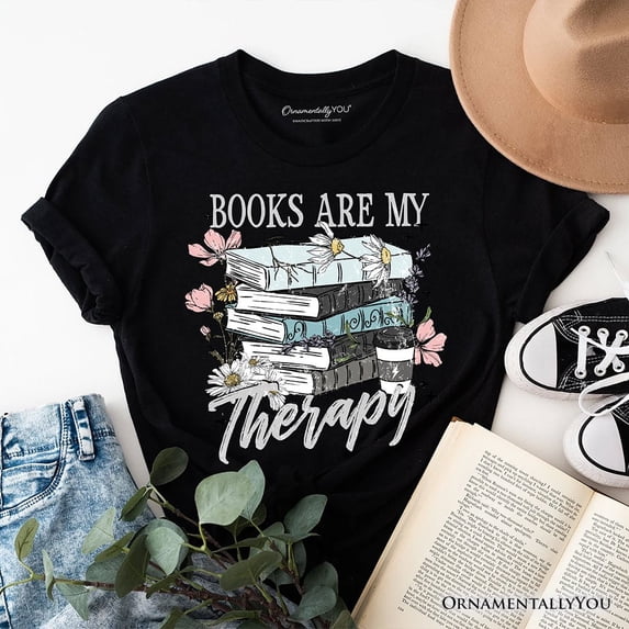 Books Are My Therapy Floral Vintage T-Shirt, Reading Aesthetic Tee for Bookworms