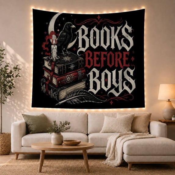 Books Before Boys Typography Tapestry Wall Hanging