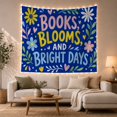 thumbnail image 1 of Books Blooms and Bright Days Text on Blue Background, Cheerful Illustration, Graduation Gift for Book Lovers, Literary Wall Art, Tapestry Wall Hanging for Bedroom and Study Room, 1 of 7