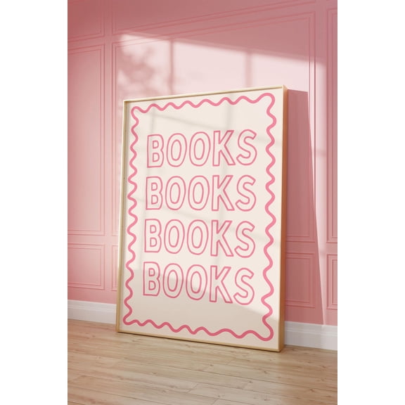 Books Books Books Art Poster, Pink Preppy Home Poster, Bookish Poster, Book Lover Bedroom Art Dorm Decor Book Shelf Decor, Art, Unframed Canvas Size 12x18 F03.1.15l546