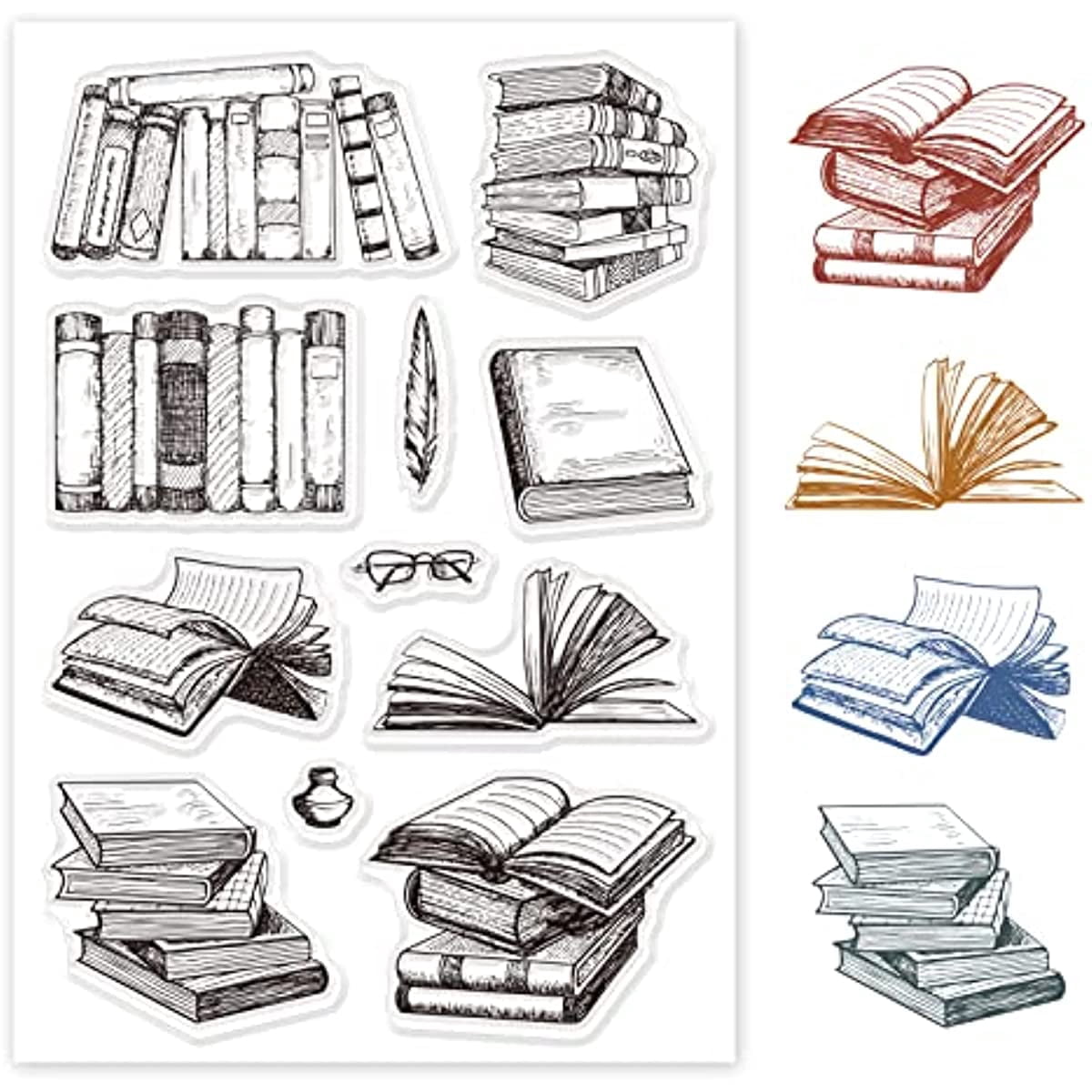 Books and Bookshelf Silicone Clear Stamps Transparent Stamps for ...