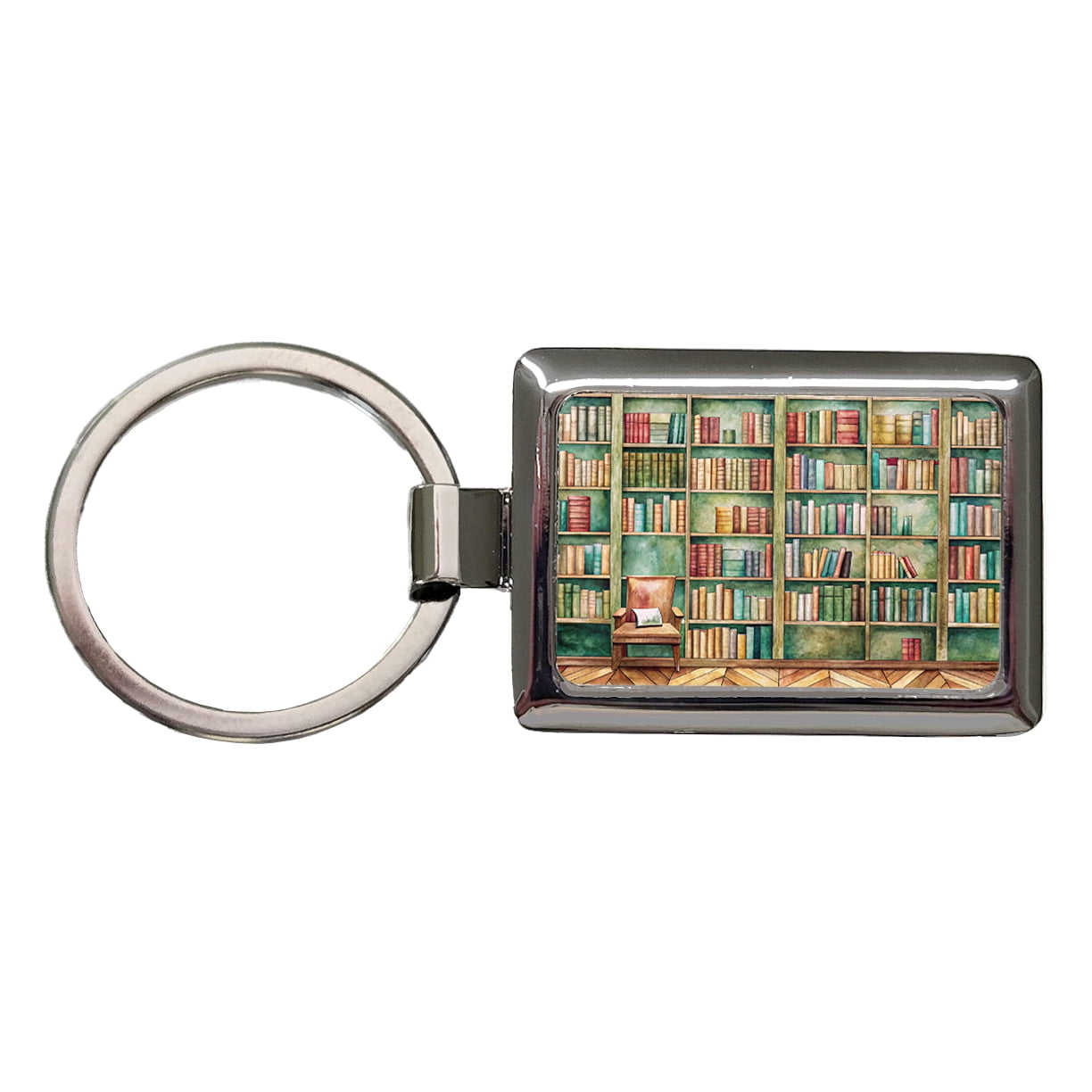 Keychain Library Sign Books Bookshelves In Library Reading Reader Metal Rectangle Keychain ...