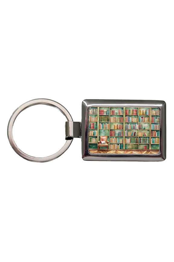 Books Bookshelves In Library Reading Reader Metal Rectangle Keychain