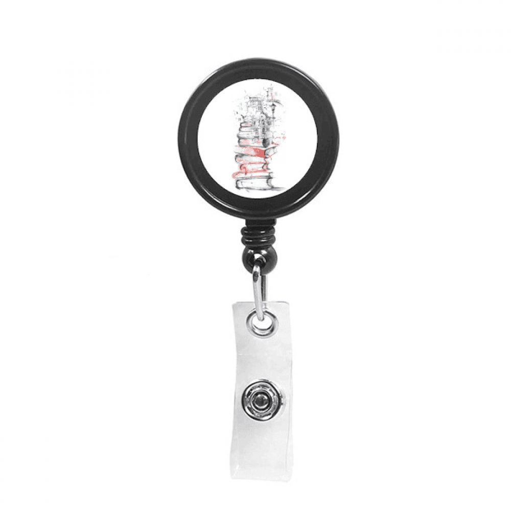 Books Building Street Watercolor Retractable Keychain Badge Holder ID Badge