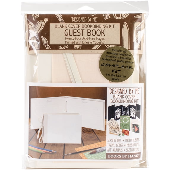 Books By Hand Designed By Me Blank Cover Bookbinding Kit-Guest Book, Ivory 7"X10.5"