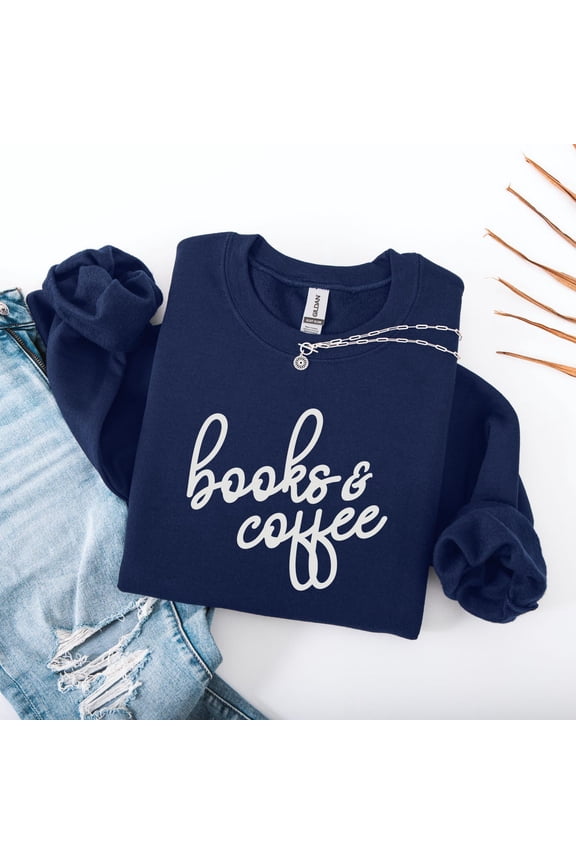 Books & Coffee Sweatshirt, Book Lover Ed, Bookworm Crewneck, Retro Bookish Sweatshirt, Librarian , Cozy Soft Reading Sweater