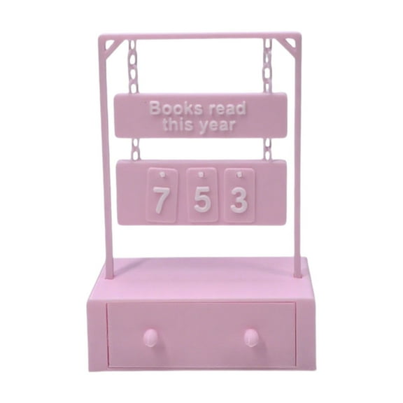 Books Counter Ornament, Pink Hanging Adjustable Number Display with Small Storage Drawer, 1 Piece Desktop Decoration for Book Lovers Home Office Desk Reading Tracker to Log Annual Reading Volume