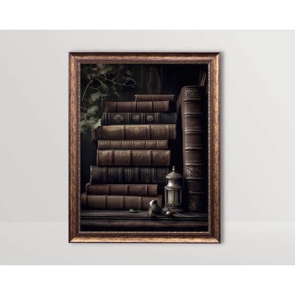 Books, Dark Academia Poster, Moody Bookish Art, Dark Cottagecore Aesthetic, Gothic Desk Decor, Victorian Book Shelf Vintage Poster, 12x18 UNFRAMED