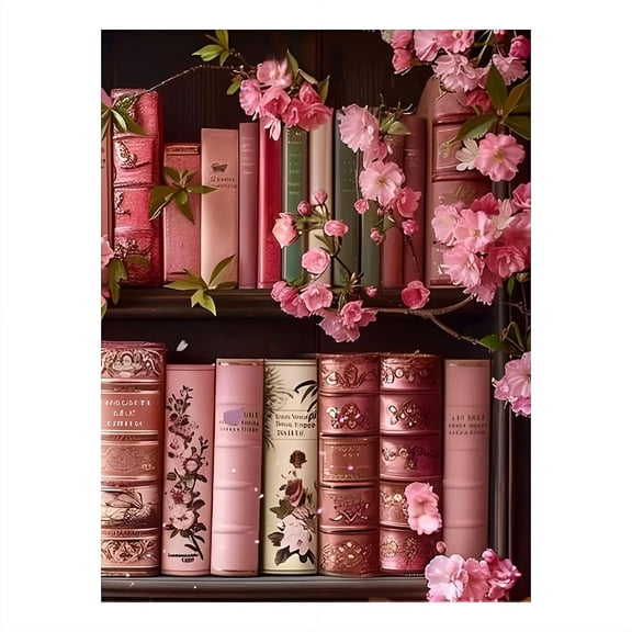 Books & Flowers Diamond Art Painting Kit for Adults Beginners - 16x20 inch DIY Painting on Canvas for Home Wall Decor