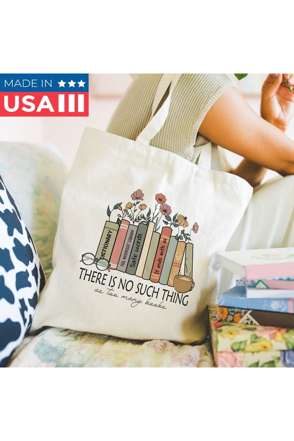 Books Glasses Quotes Canvns Tote Bag ,14x16 Inch Polyester Cotton Straps Reusable Handles Holds for Shpping,Scool,Work,Travel. Made In USA